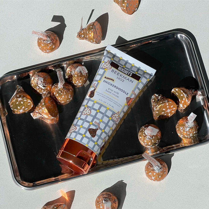 Image of Limited-Edition Beekman 1802 x HERSHEY'S KISSES Snickerdoodle Hand Cream 2 oz Packaging