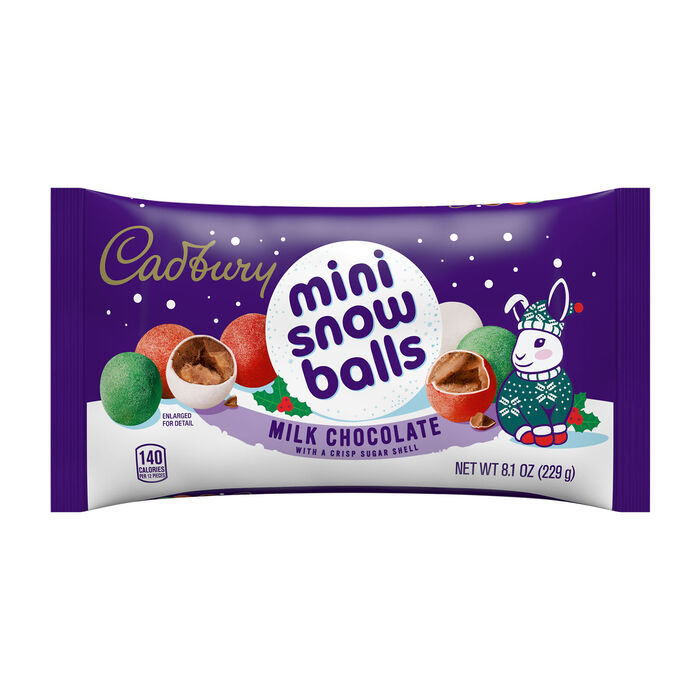 Image of CADBURY Mini Snowballs Milk Chocolate, Christmas , Candy Bag, 8.1 oz Packaging
