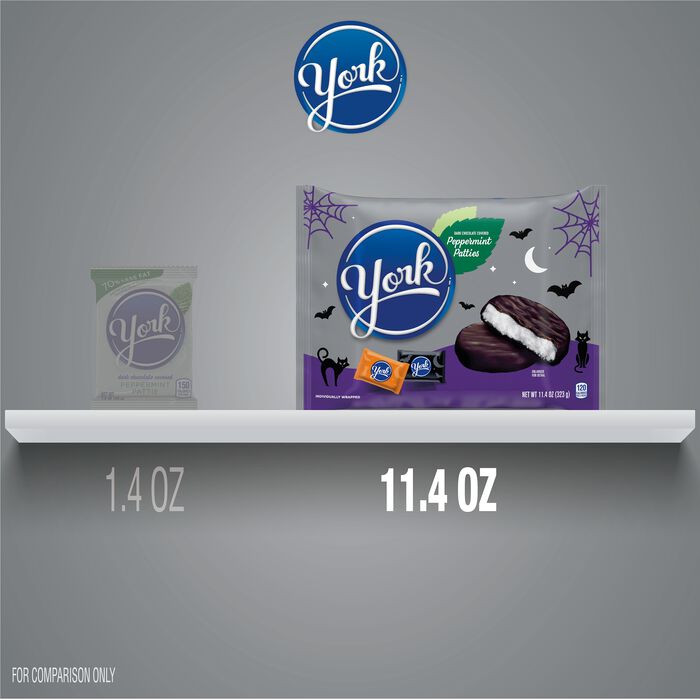 Image of YORK Dark Chocolate Snack Size Peppermint Patties, Individually Wrapped Candy Bag, 11.4 oz Packaging