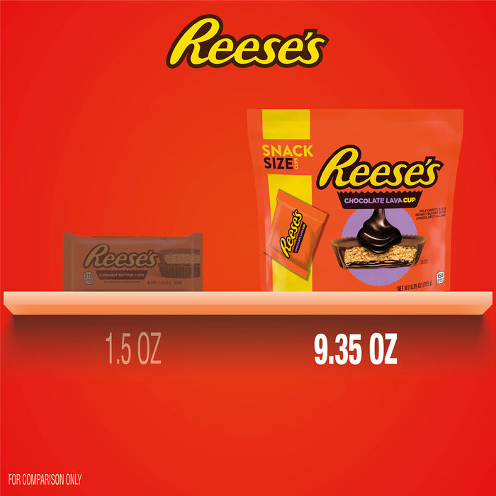 Image of REESE'S Chocolate Lava Milk Chocolate Snack Size Peanut Butter Cups Candy Bag, 9.35 oz Packaging