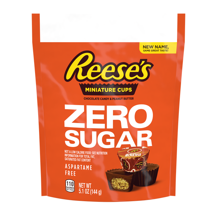 Image of REESE'S Zero Sugar Miniatures Chocolate Candy Peanut Butter Cups, 5.1 oz bag Packaging