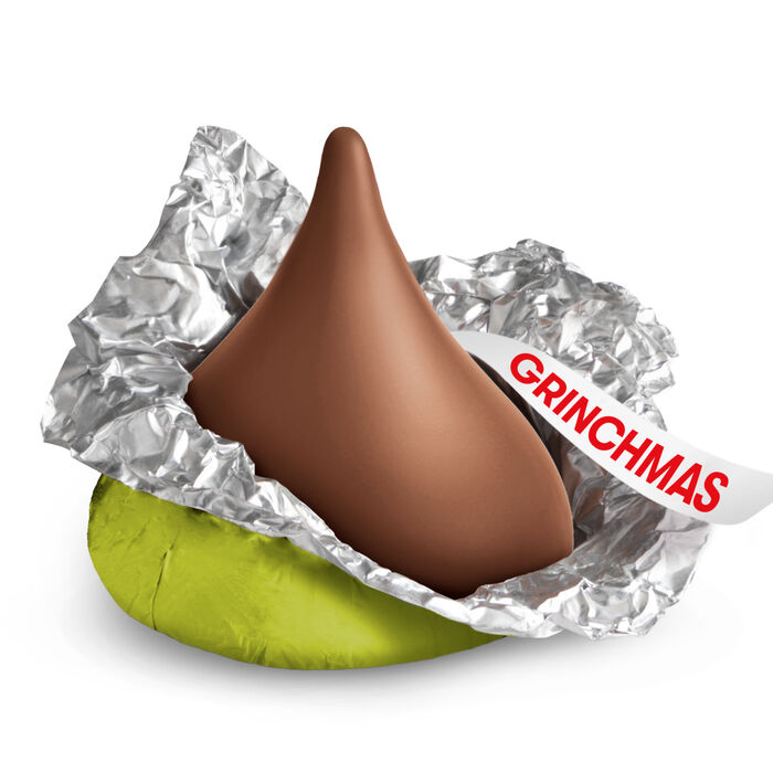 Image of HERSHEY'S KISSES Grinch Milk Chocolate, Christmas , Candy Bag, 8.4 oz Packaging