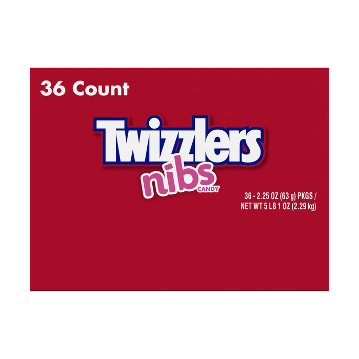 Image of TWIZZLERS NIBS Cherry Flavored Licorice Style Candy Bags, 2.25 oz (36 Count) Packaging