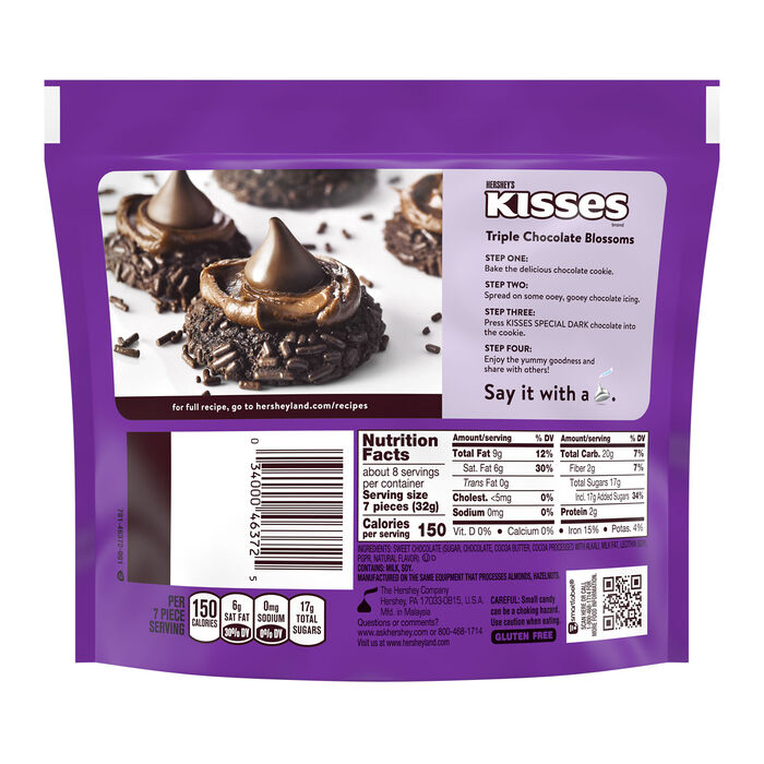 Image of HERSHEY'S KISSES SPECIAL DARK Mildly Sweet Chocolate Candy Share Pack, 8.7 oz Packaging