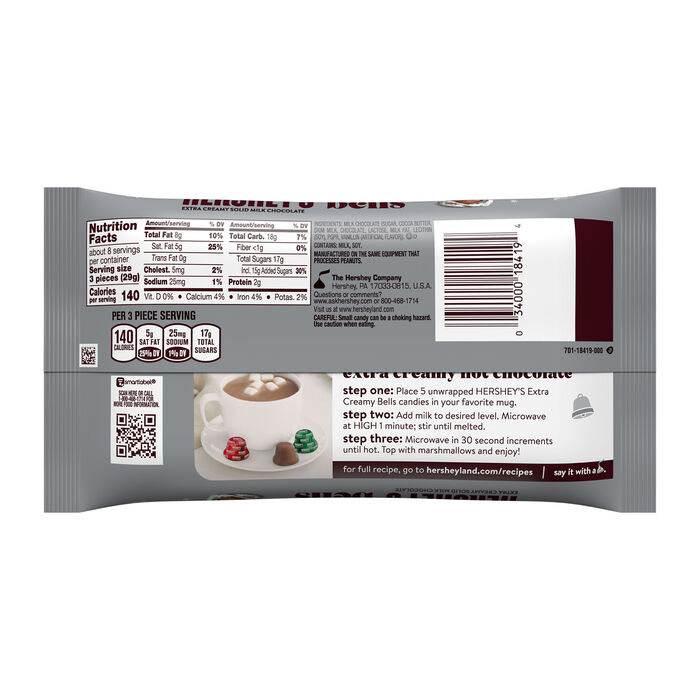 Image of HERSHEY'S Milk Chocolate Bells, Christmas , Candy Bag, 8 oz Packaging