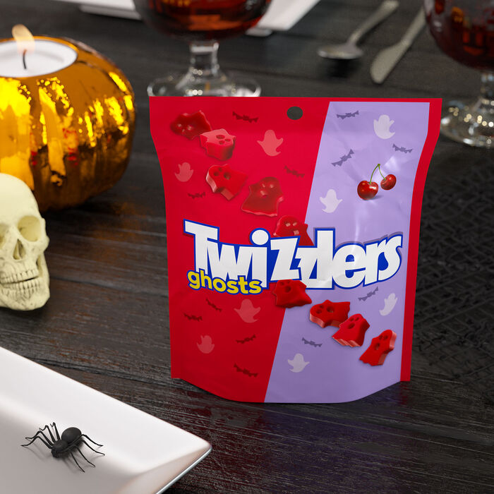 Image of TWIZZLERS Ghosts Cherry Flavored Chewy, Halloween Candy Bag, 7.1 oz Packaging