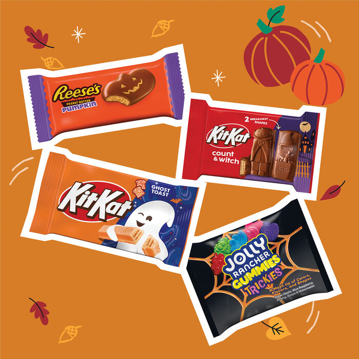 Image of REESE&rsquo;S, KIT KAT&reg; and JOLLY RANCHER Assorted, Halloween Candy Bulk Box, 27.9 oz (18 Pieces) Packaging