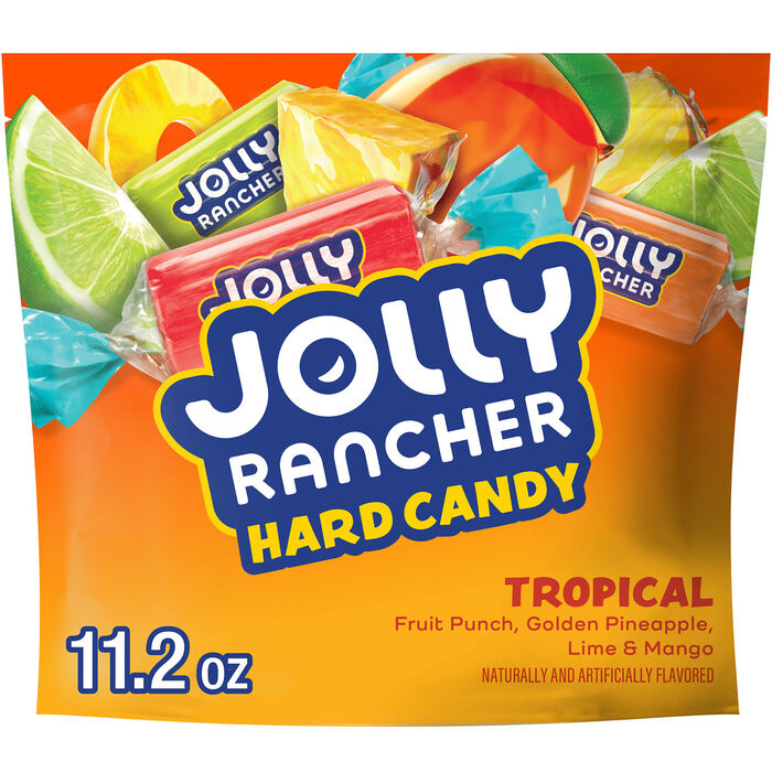 Image of JOLLY RANCHER Assorted Tropical Fruit Flavored Hard Candy Bag, 11.2 oz Packaging