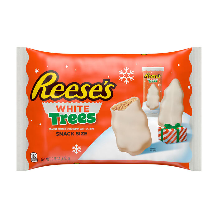 Image of REESE'S White Creme Snack Size Peanut Butter Trees, Christmas Candy Bag, 9.6 oz Packaging