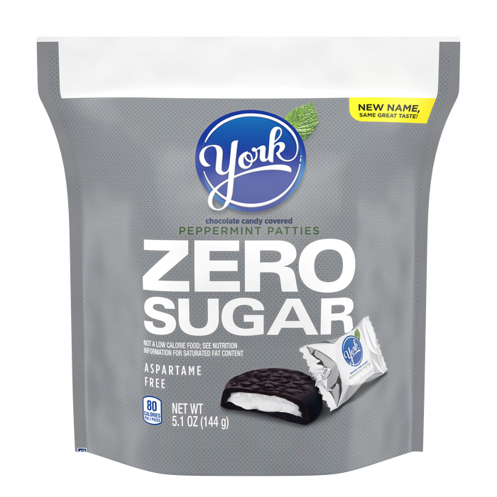 Image of YORK Zero Sugar Dark Chocolate Candy Peppermint Patties, 5.1 oz bag Packaging