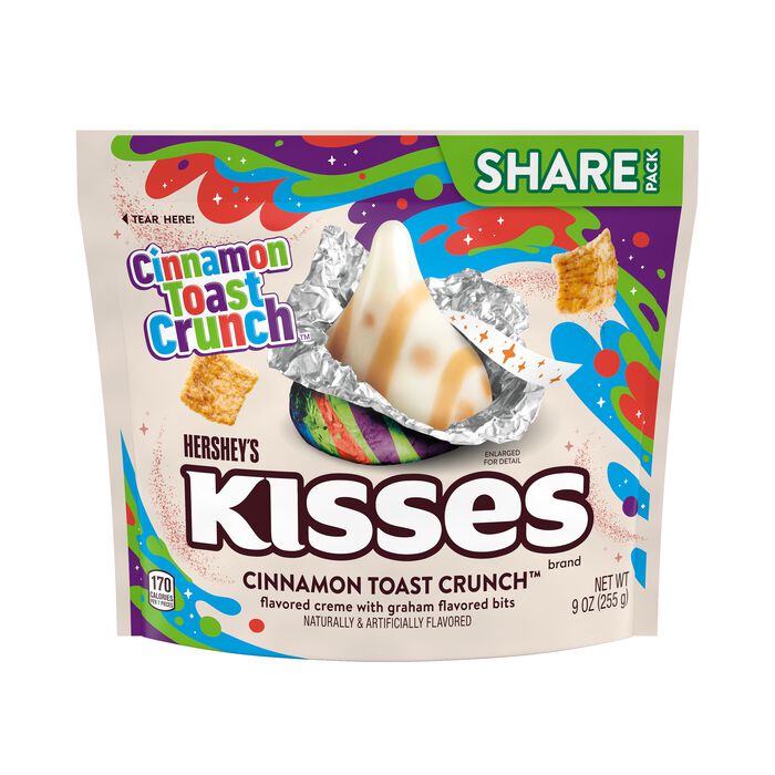 Image of HERSHEY'S KISSES CINNAMON TOAST CRUNCH Flavored Candy Share Pack, 9 oz Packaging