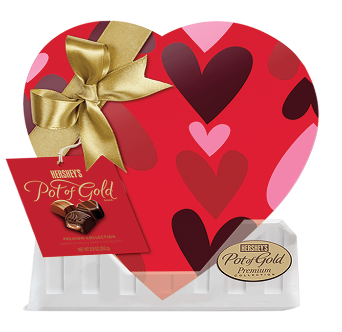 Image of HERSHEY'S POT OF GOLD Premium Assorted Chocolates, Red Heart Box Packaging