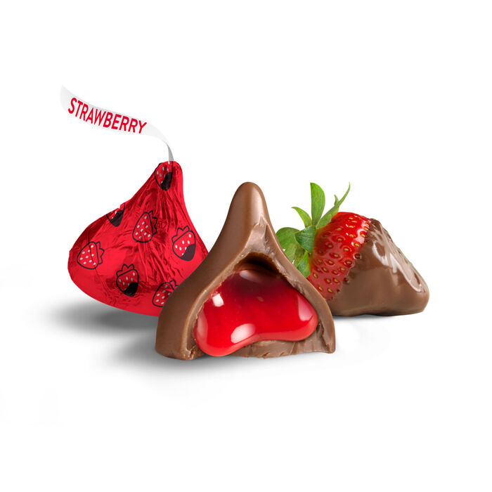 Image of HERSHEY'S KISSES Chocolate Dipped Strawberry, Valentine's Day, Candy Bag, 9 oz Packaging