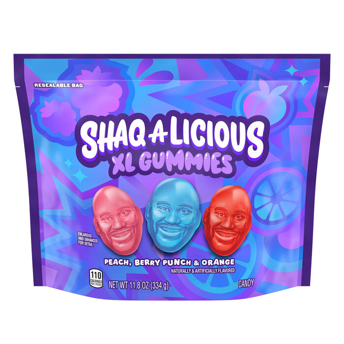 Image of SHAQ-A-LICIOUS XL GUMMIES Original Flavor Chewy Candy Bag, 11.8 oz Packaging