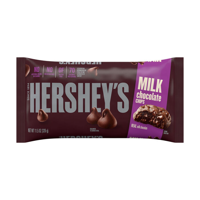Image of HERSHEY'S Kitchens Milk Chocolate Baking Chips 11.5oz Candy Bag Packaging