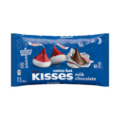 HERSHEY'S KISSES Milk Chocolate Santa Hat, Christmas Candy Bag, 10.1 oz