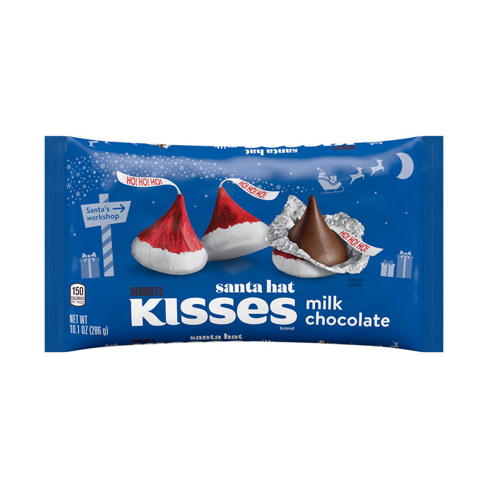 Image of HERSHEY'S KISSES Milk Chocolate Santa Hat, Christmas Candy Bag, 10.1 oz Packaging