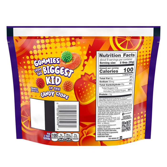 Image of SHAQ-A-LICIOUS SLAMS Assorted Fruit Flavored Crunchy & Chewy Candy Bag, 9.8 oz Packaging