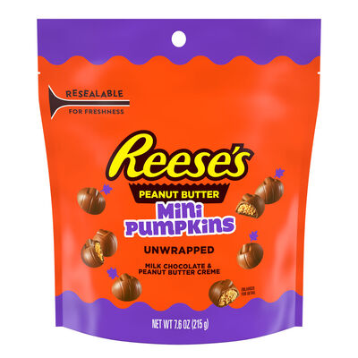 REESE'S Unwrapped Milk Chocolate Peanut Butter Creme Mini Halloween Pumpkins, 7.6oz Bag