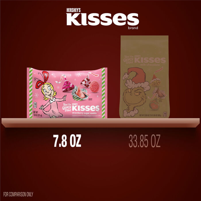 Image of HERSHEY'S KISSES Grinch Strawberry Sugar Cookie Flavored, Christmas , Candy Bag, 7.8 oz Packaging