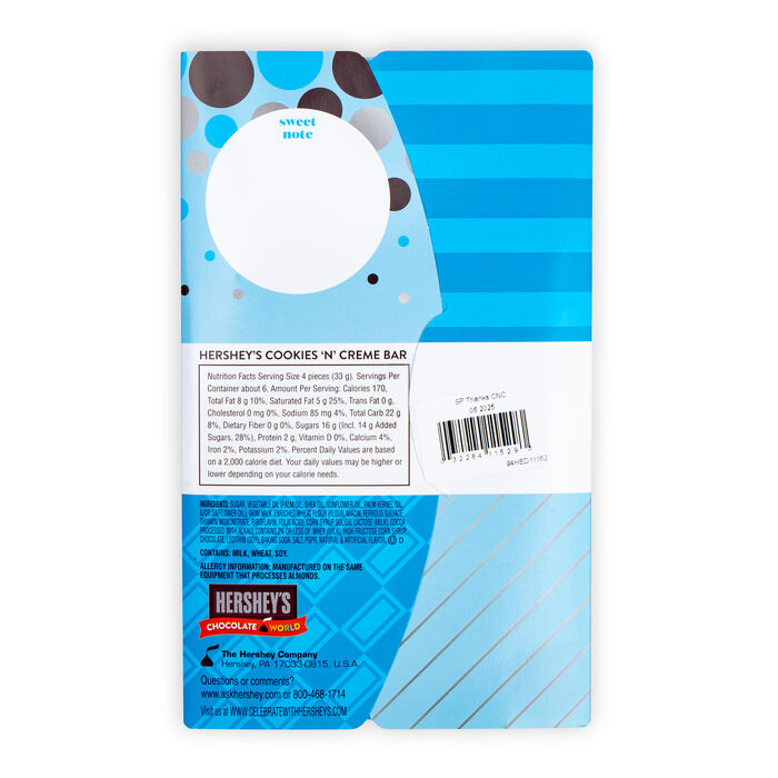 Image of HERSHEY’S Cookies ‘n’ Creme 7.37 oz Candy Bar with Thank You Sleeve Packaging