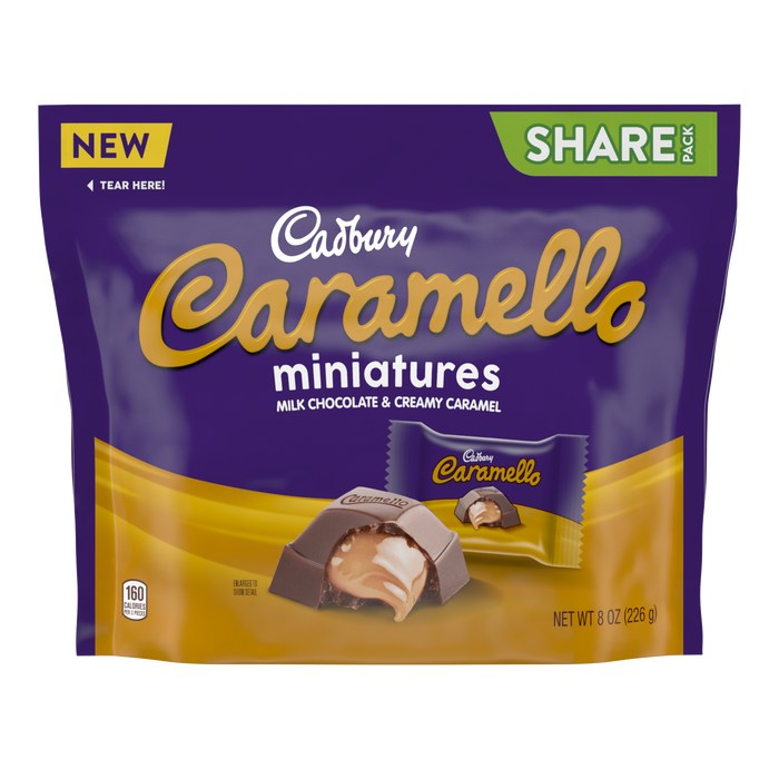 Image of CADBURY CARAMELLO Miniatures Milk Chocolate & Creamy Caramel Candy, 8 oz. pack 5-pack Packaging