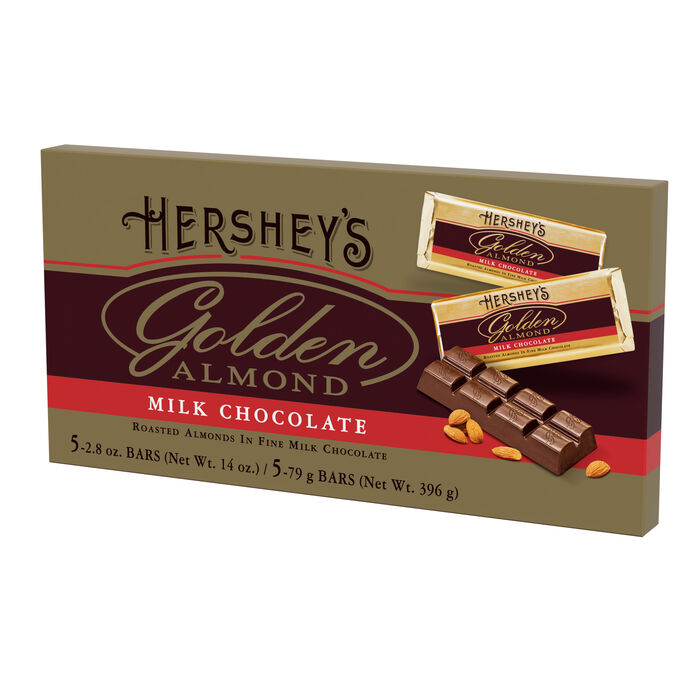 Image of GOLDEN ALMOND Milk Chocolate 14oz Box of Five 2.8oz Candy Bars Packaging