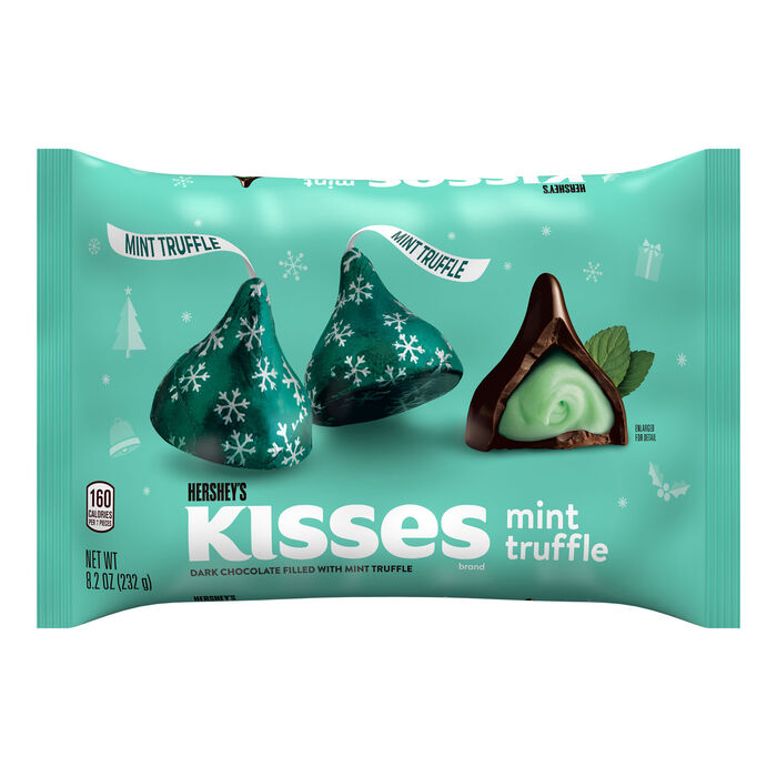 Image of HERSHEY'S KISSES Mint Truffle Flavored, Christmas , Candy Bag, 8.2 oz Packaging