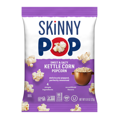 Image of SKINNYPOP Sweet & Salty Kettle Corn Popcorn, .8oz bag Packaging