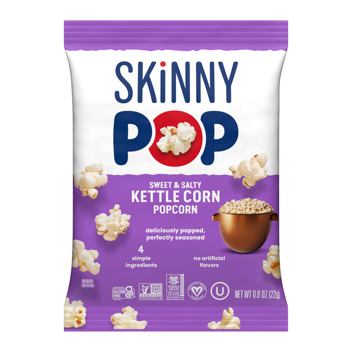 Image of SKINNYPOP&nbsp;Sweet & Salty Kettle Corn Popcorn, .8oz bag Packaging