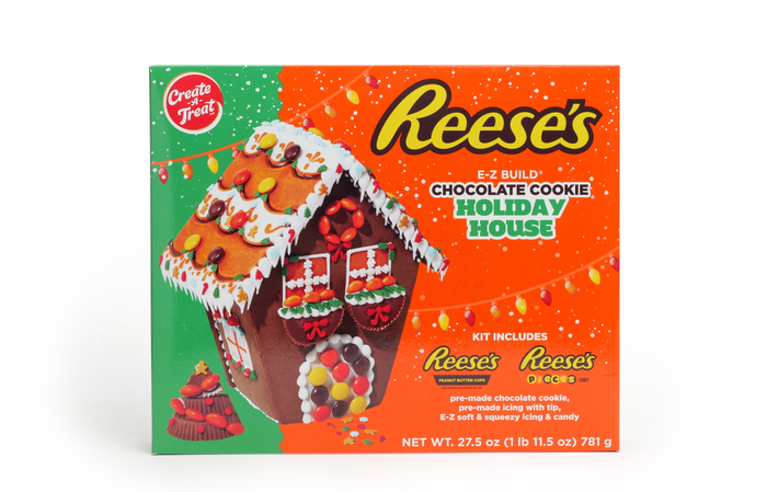 Image of Holiday REESE'S Chocolate Cookie House E-Z Build Baking Kit Packaging