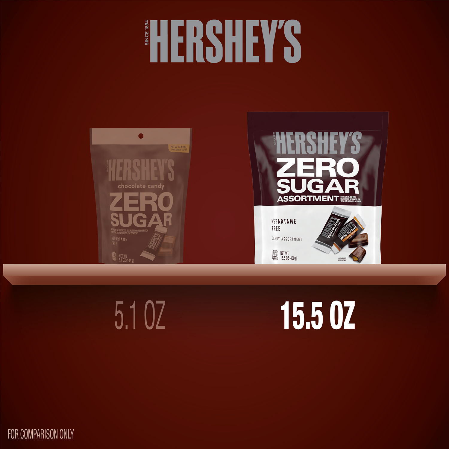 HERSHEY'S Zero Sugar Assorted Chocolate Candy Bag, 15.5 oz