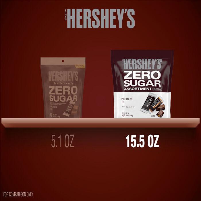 Image of HERSHEY'S Zero Sugar Assorted Chocolate Candy Bag, 15.5 oz Packaging