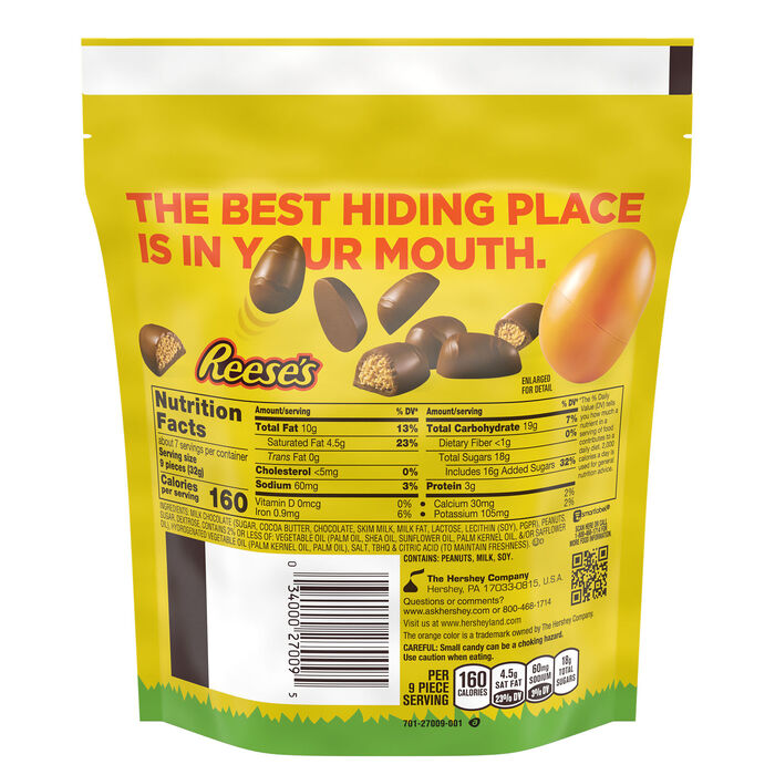 Image of REESE'S Milk Chocolate Peanut Butter Creme Mini Eggs, Easter Candy Resealable Bag, 8 oz Packaging