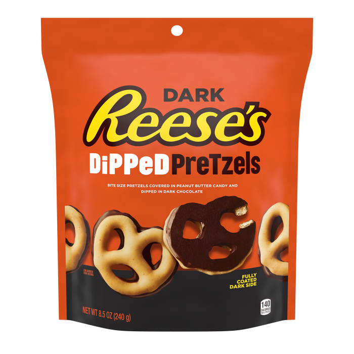 Image of REESES Peanut Butter Dark Chocolate Dipped Pretzels 8.5 oz. Share Bag Packaging