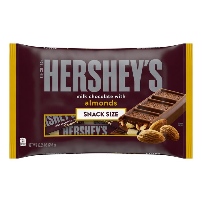 Image of HERSHEY'S Milk Chocolate with Almonds Snack Size, Candy Bars Bag, 10.35 oz Packaging