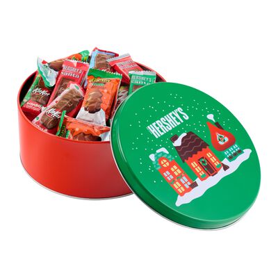 HERSHEY'S Assorted Snack Size Red and Green Holiday Gift Tin, 24 oz