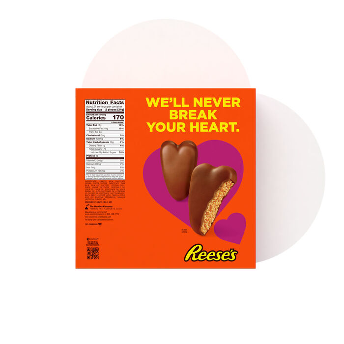 Image of REESE'S Milk Chocolate Peanut Butter Snack Size Hearts, Valentine's Day, Candy Gift Box, 28.8 oz Packaging