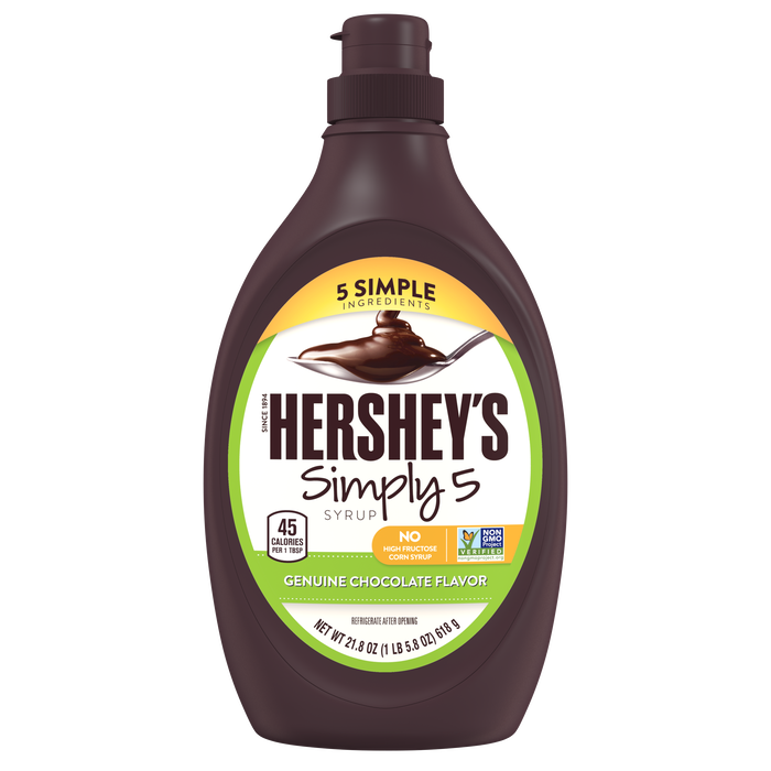 Image of HERSHEY'S Simply 5 Chocolate Syrup 21.8 oz. bottle Packaging