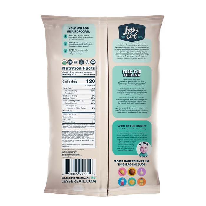 Image of LesserEvil Garlic Parmesean Popcorn 4.6oz Packaging