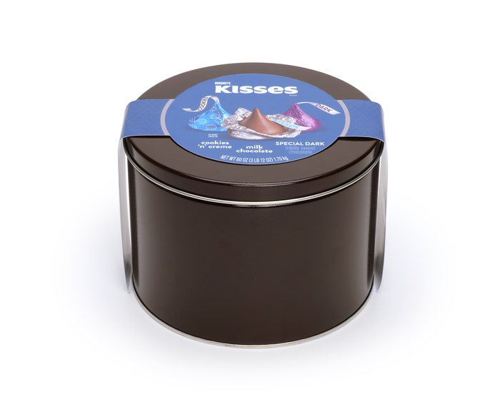 Image of KISSES Trio of Chocolate Flavors Gift Tin 4 lb. Packaging