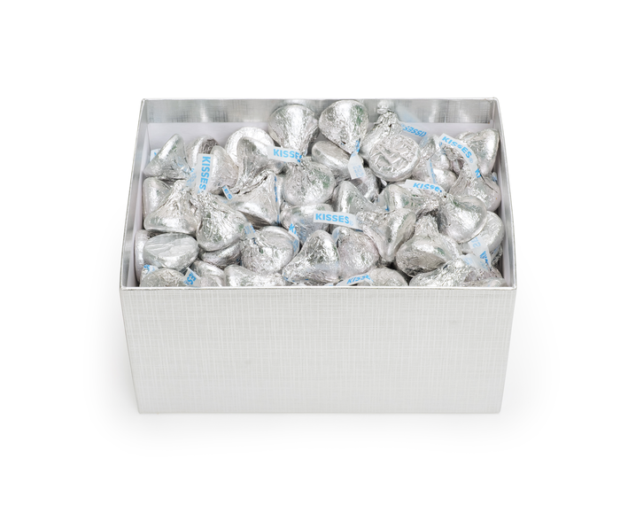Image of KISSES Milk Chocolate Silver Gift Box 20 oz. Packaging