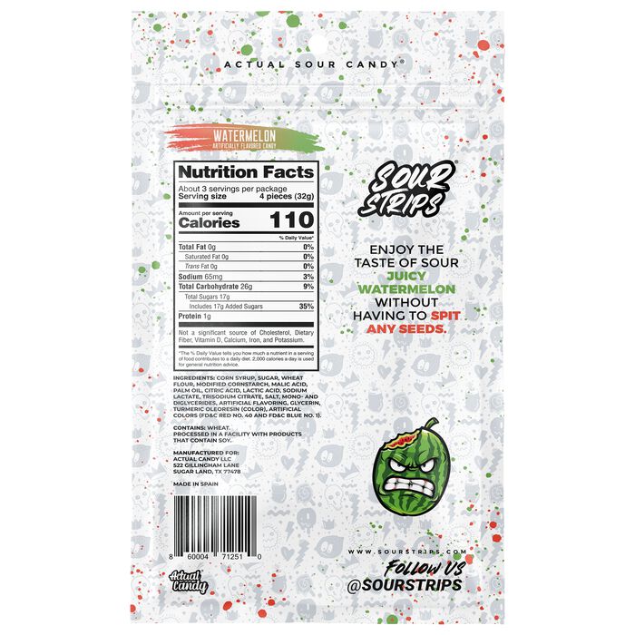 Image of Sour Strips Watermelon Candy Peg Bag, 3.4oz Packaging
