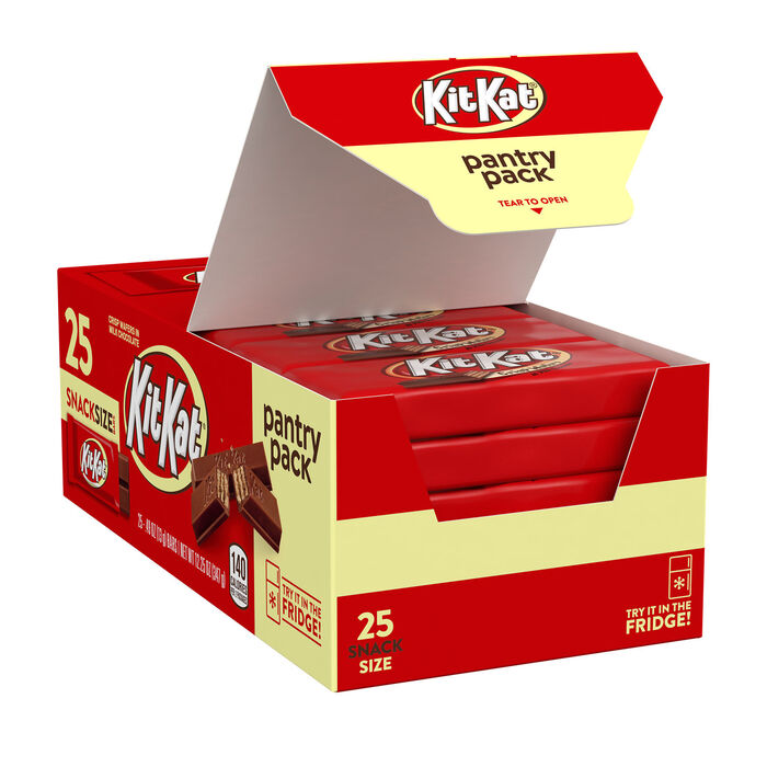 Image of KIT KAT Milk Chocolate Snack Size Pantry Pack 25ct Candy Box Packaging