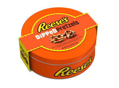 Reese's Milk Chocolate Peanut Butter Dipped Pretzels 16oz Candy Tin