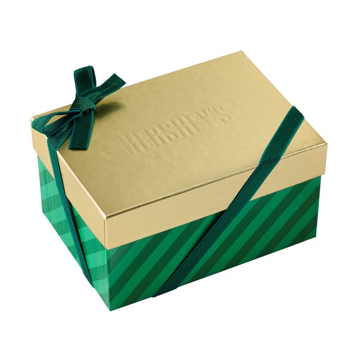 Image of HERSHEY'S Assorted Miniatures Green Striped Holiday Gift Box, 20 oz Packaging