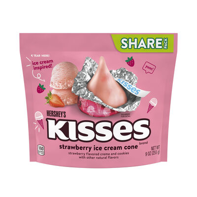 HERSHEY'S KISSES Strawberry Ice Cream Cone Flavored Candy  Share Pack, 9 oz