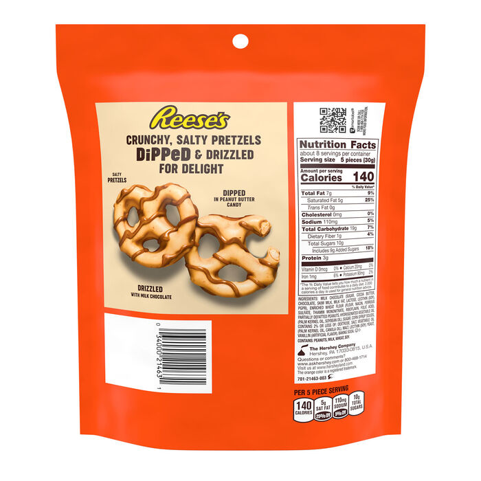 Image of REESES Milk Chocolate Peanut Butter Dipped Pretzels 8.50oz Candy Bag Packaging