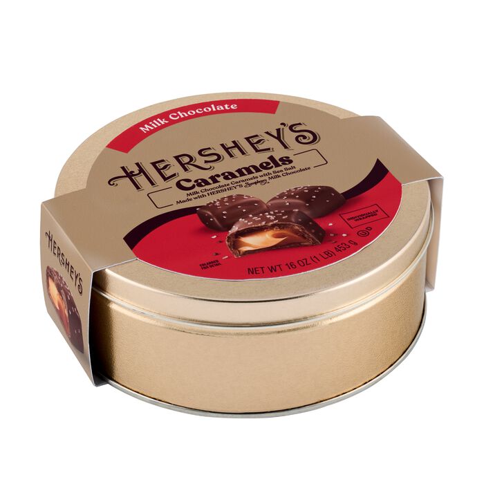 Image of HERSHEY’S Caramels Candy Gift Tin, 1 lb Packaging