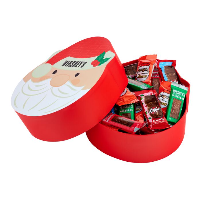 Image of HERSHEY'S Assorted Snack Size Santas Filled Santa Shaped Holiday Gift Box, 1 lb Packaging